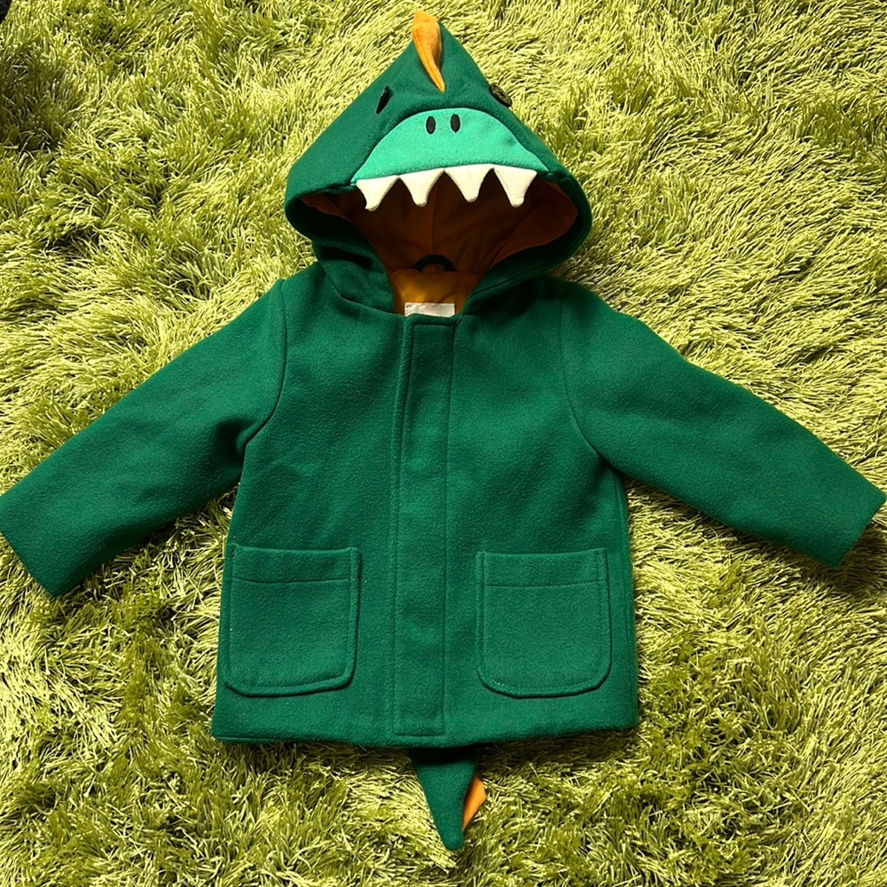 Cat & Jack Baby Boy Green Dino Dinosaur Jacket Tail Hood Spikes Teeth